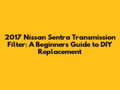 2017 Nissan Sentra Transmission Filter: A Beginner's Guide to DIY Replacement