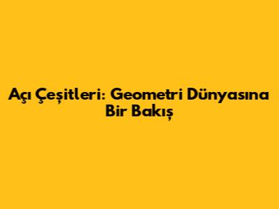 Açı Çeşitleri: Geometri Dünyasına Bir Bakış