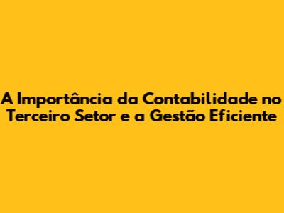 A Importância da Contabilidade no Terceiro Setor e a Gestão Eficiente