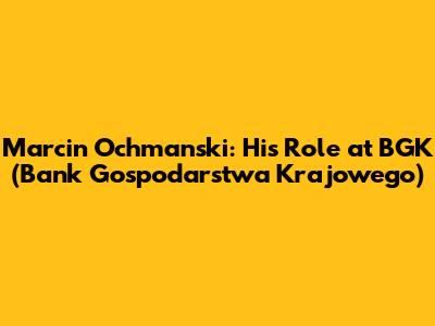 Marcin Ochmanski: His Role at BGK (Bank Gospodarstwa Krajowego)