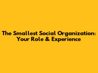 The Smallest Social Organization: Your Role & Experience