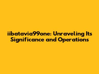 iibatavia99one: Unraveling Its Significance and Operations